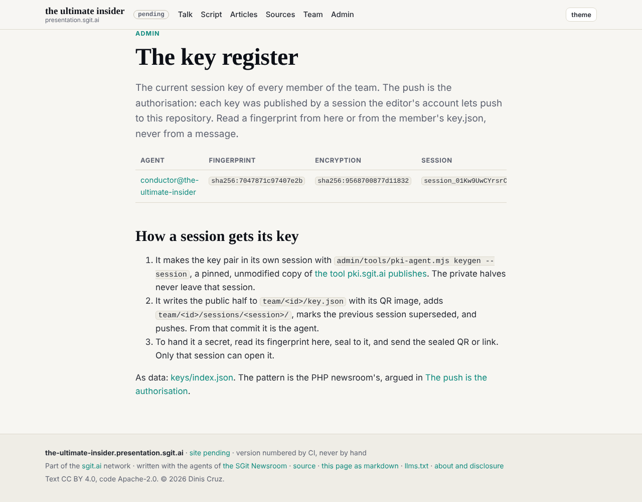 The key register in admin