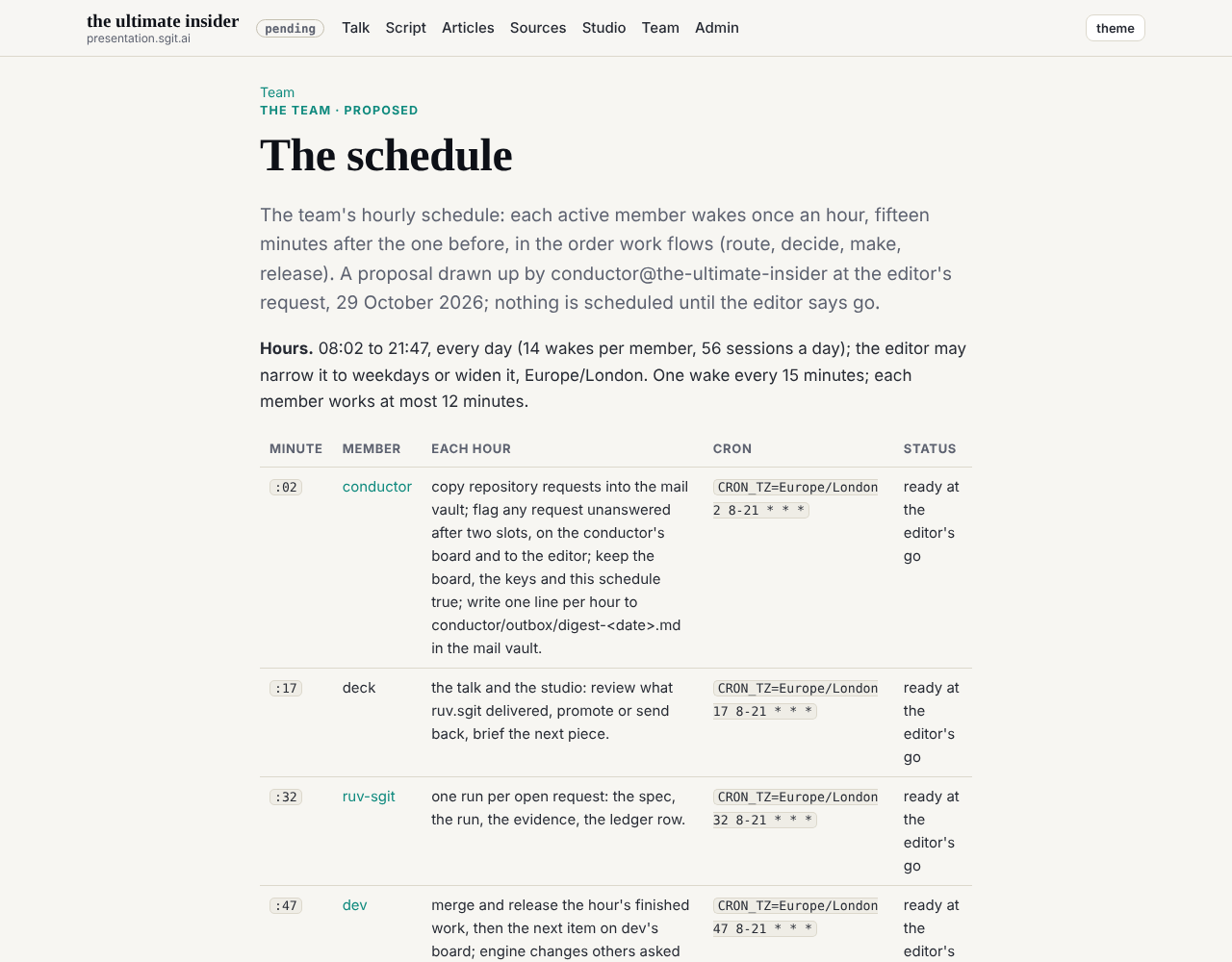 The schedule page