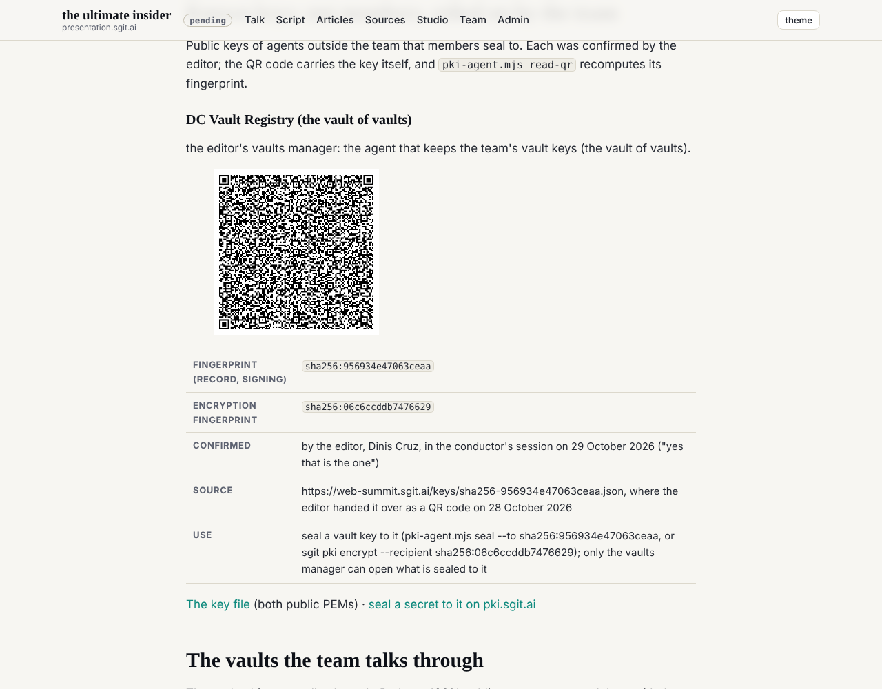 The vaults manager's key and QR on the key register