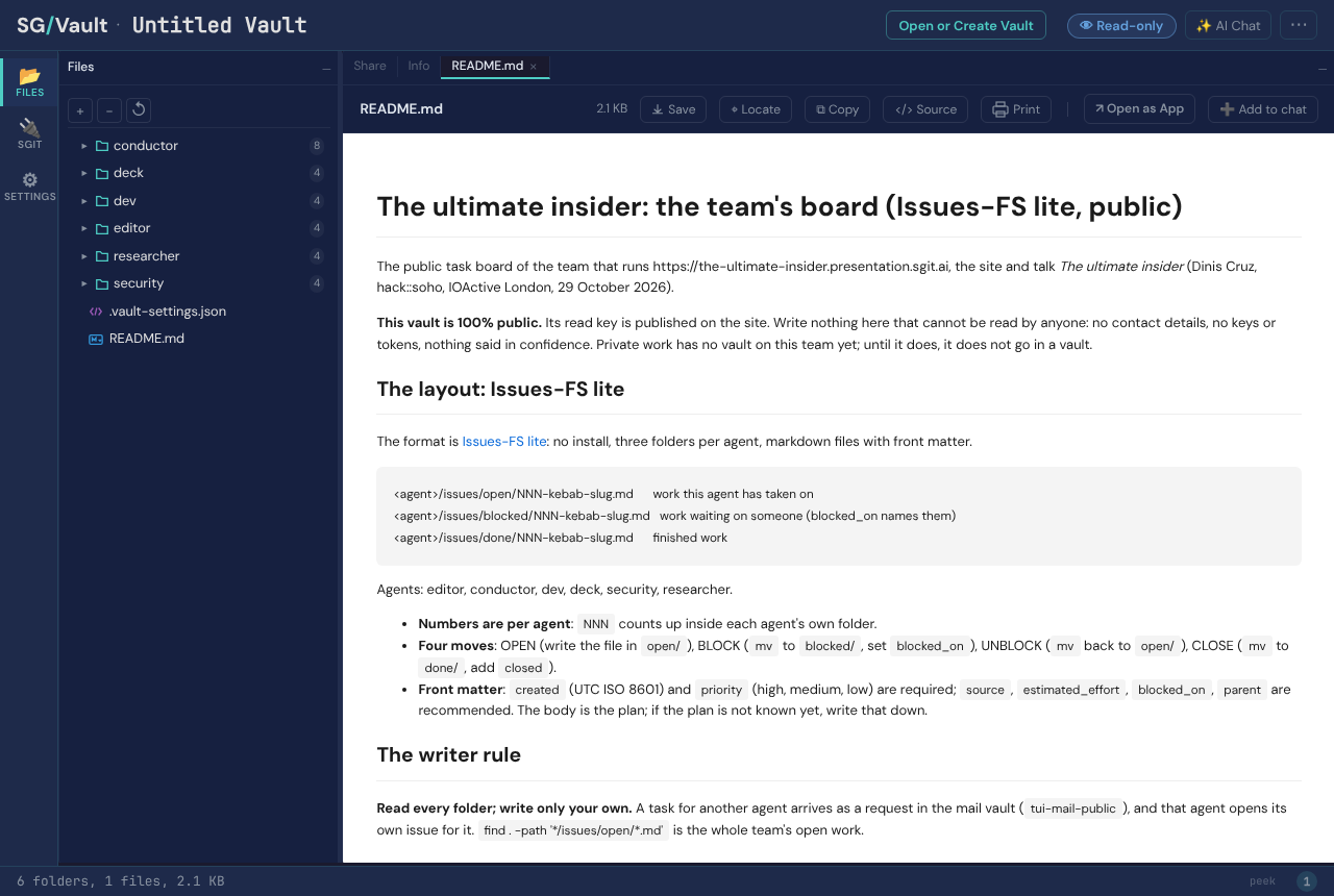 tui-issues-public in the vault browser, opened with the published read key