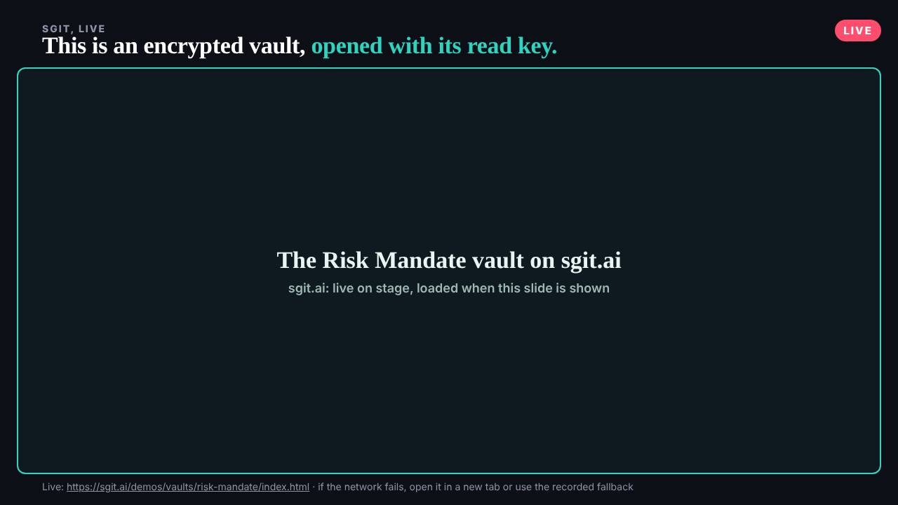 The slide: A vault, opened live