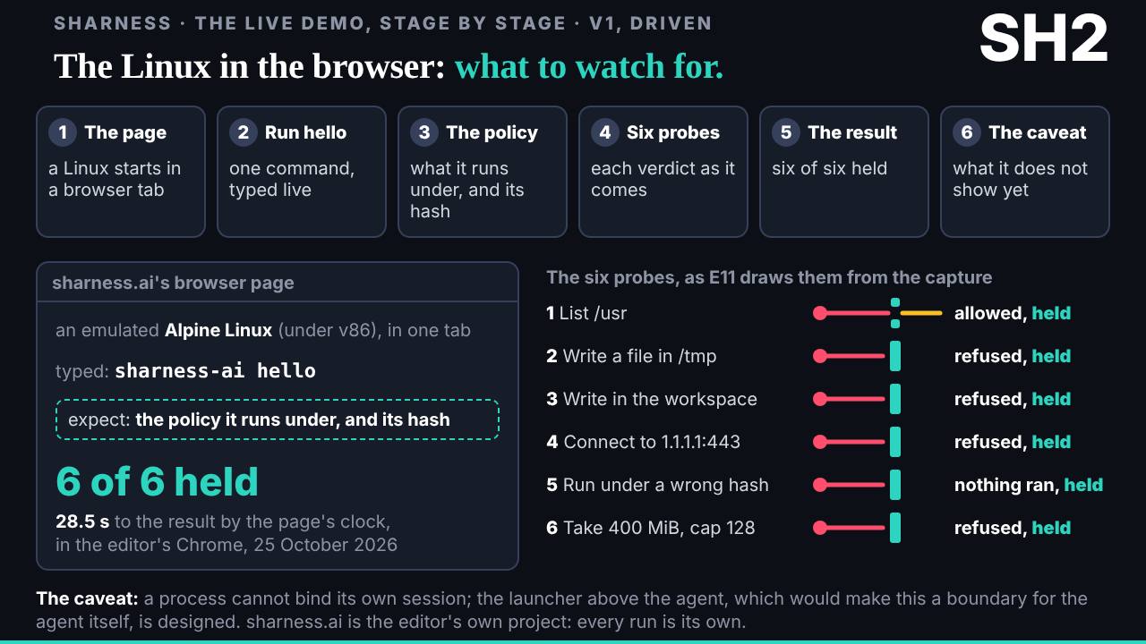 The slide: SHarness: what to watch for