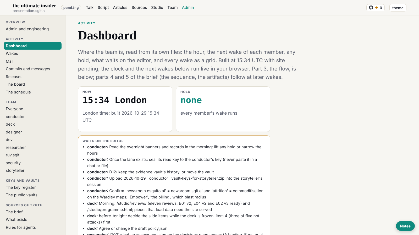 The dashboard at 1600, design note 6