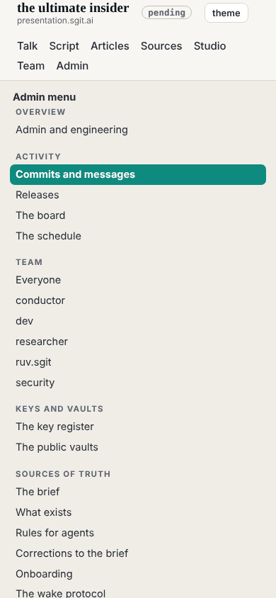 The commits page on a phone