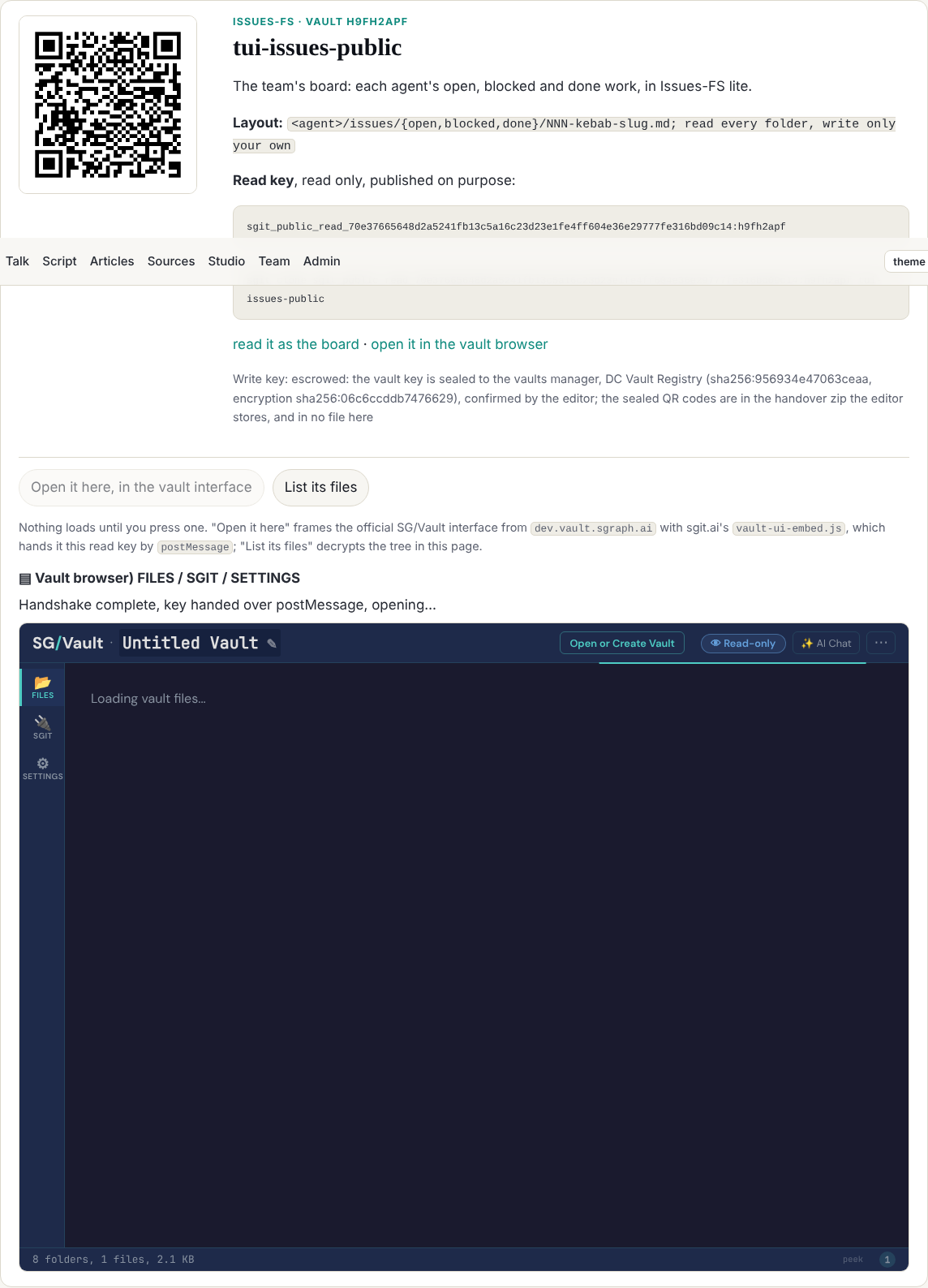 The issues vault opened in the vault interface, at 1500