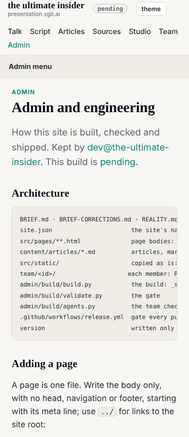 An admin page at 390: the menu closed, the heading first